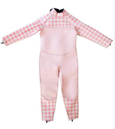 Kids Long Wetsuit in Pink Gingham